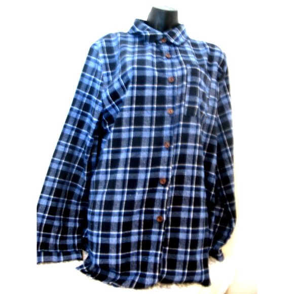 Pink Lily Flannel Shirt Women's 2XL Blue Plaid Raw Hem Modern Trendy - Picture 7 of 16